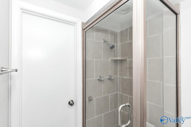 bathroom featuring a shower with shower door