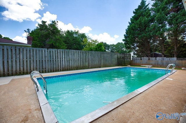 view of pool with a diving board