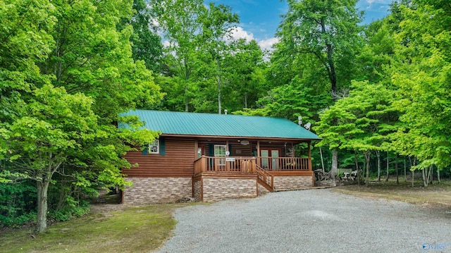 log home with a porch