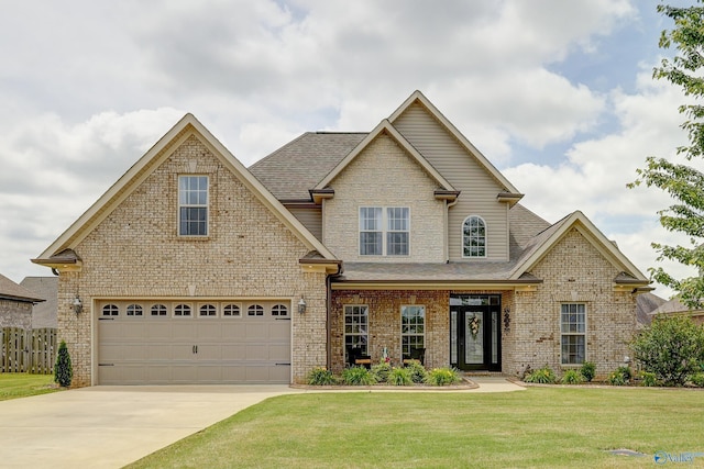17092 Obsidian Cir, Athens, AL 35613 - view of front of property with concrete driveway, a front yard, brick siding, roof with shingles, and an attached garage