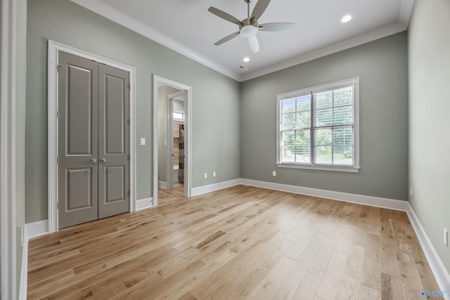 78 Mcmullen Ln SE, Gurley, AL 35748 - unfurnished bedroom with ornamental molding, light wood finished floors, baseboards, a ceiling fan, and recessed lighting