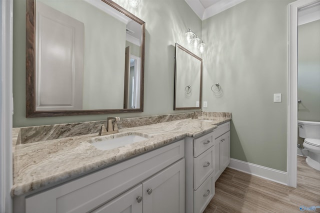 78 Mcmullen Ln SE, Gurley, AL 35748 - bathroom with toilet, double vanity, baseboards, and wood finished floors