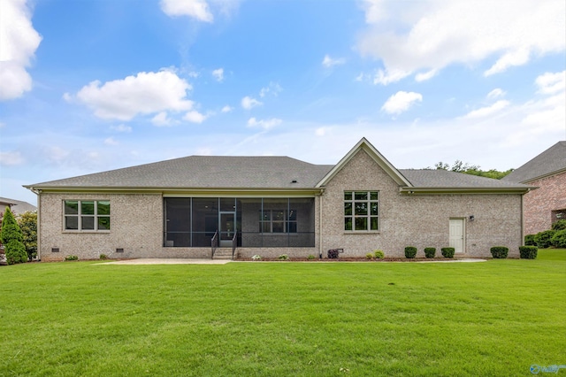 78 Mcmullen Ln SE, Gurley, AL 35748 - back of house with crawl space, brick siding, a sunroom, a yard, and roof with shingles