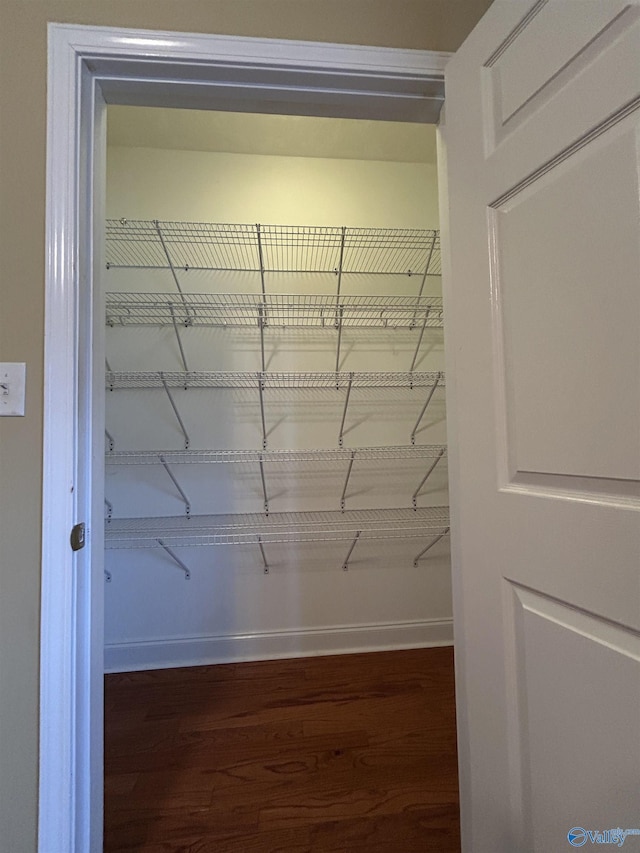 walk in closet featuring dark wood-type flooring