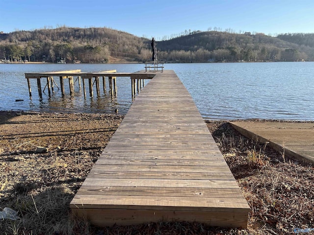 dock area featuring a water and mountain view