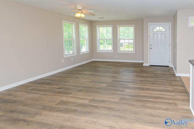 4114 Triana Blvd, Huntsville, AL 35802 - foyer featuring a ceiling fan and wood finished floors