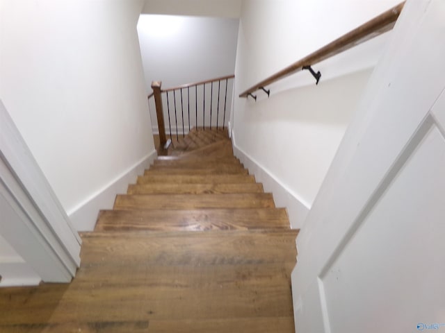 stairway with wood-type flooring