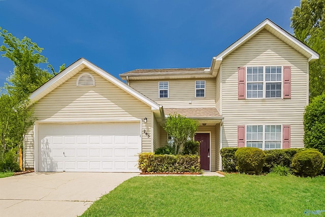 view of front facade featuring a front yard and a garage