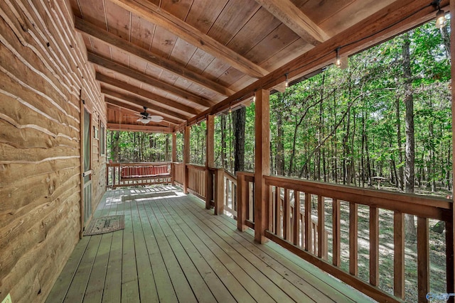 wooden deck with ceiling fan