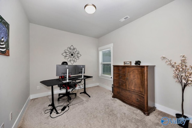 view of carpeted office space