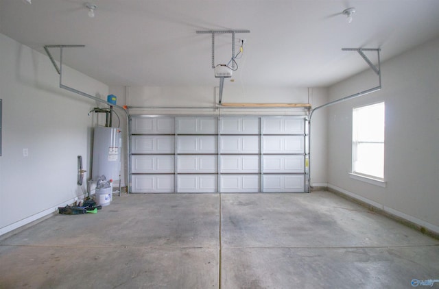 garage featuring a garage door opener and water heater