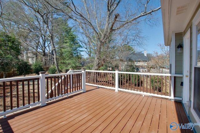 wooden terrace featuring visible vents