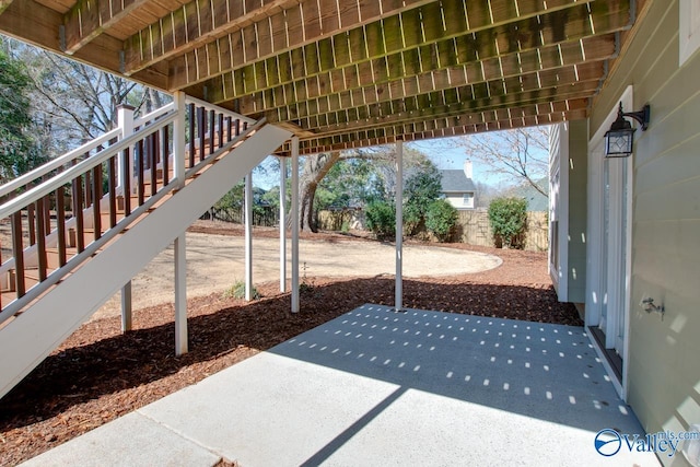 view of patio featuring stairs