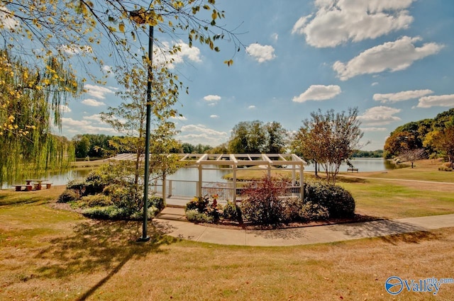 exterior space with a water view