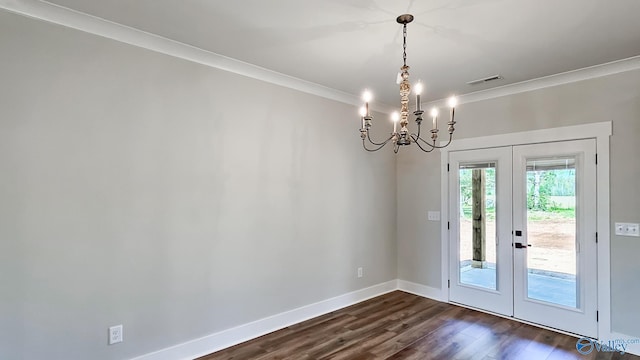 15685 Huntsville Brownsferry Rd, Athens, AL 35611 - interior space with baseboards, visible vents, an inviting chandelier, and french doors