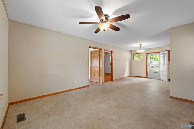 113 Gordon Dr, Athens, AL 35611 - spare room featuring a ceiling fan, baseboards, a chandelier, and tile patterned floors