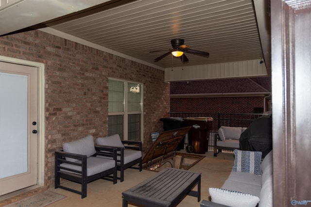 view of patio / terrace featuring ceiling fan and outdoor lounge area