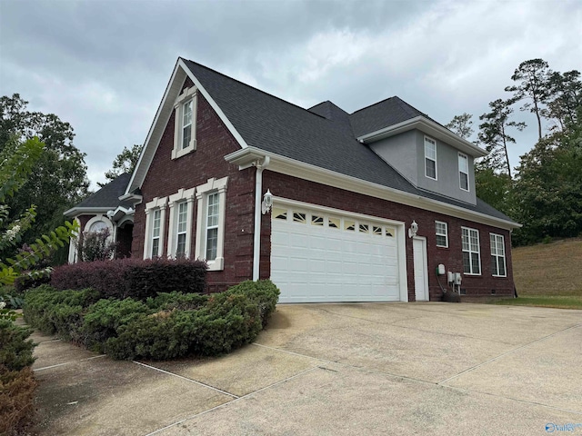 exterior space with a garage