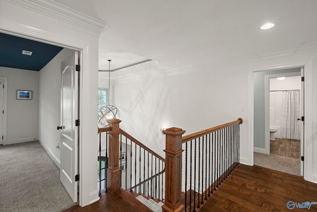 11 SE Braewick Pl, Gurley, AL 35748 - corridor featuring an upstairs landing, baseboards, wood finished floors, crown molding, and recessed lighting