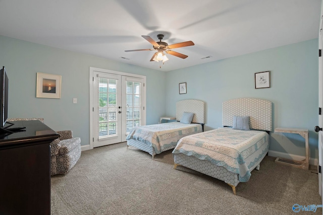 11 SE Braewick Pl, Gurley, AL 35748 - carpeted bedroom with access to outside, french doors, baseboards, and a ceiling fan