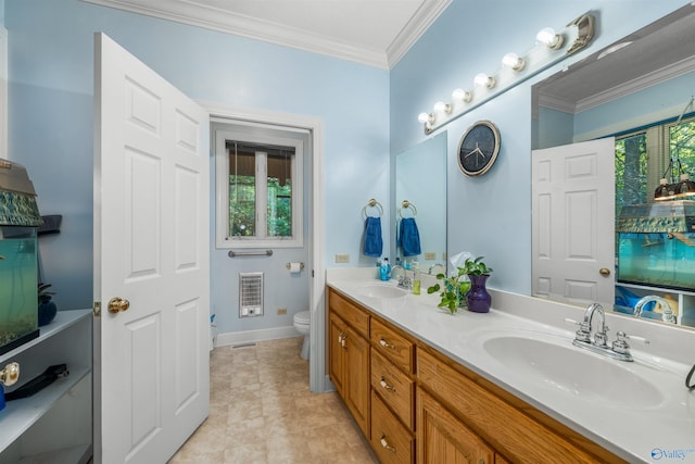 251 Wells St, Mentone, AL 35984 - full bathroom with double vanity, crown molding, toilet, and a sink