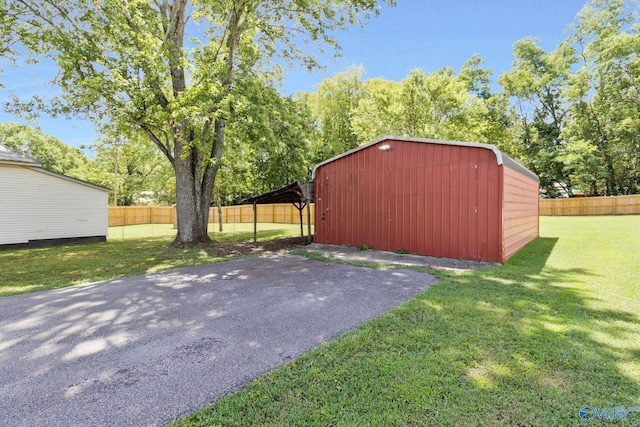 view of outbuilding featuring an outdoor structure and fence