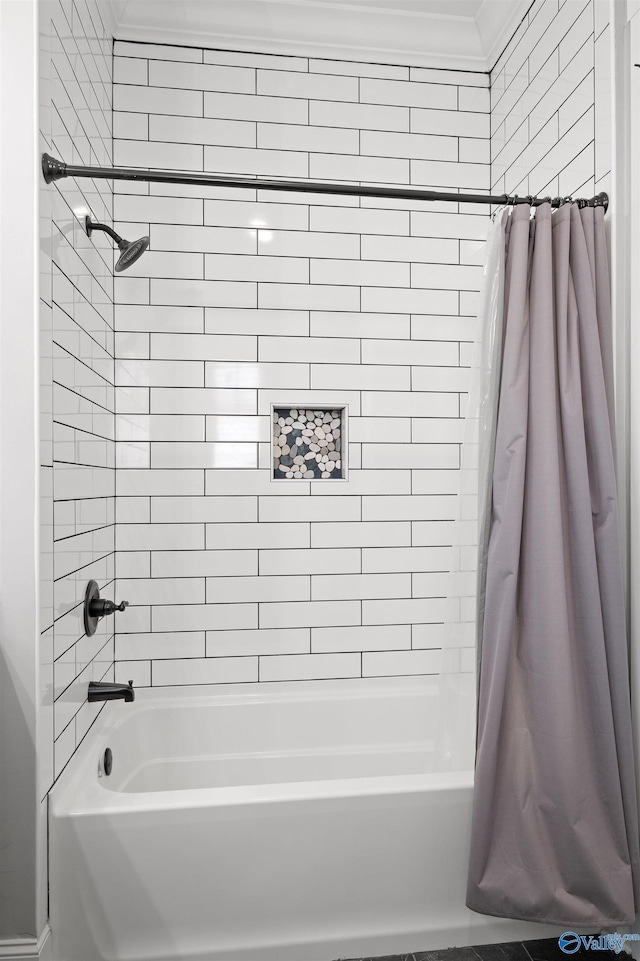 full bath featuring shower / bathtub combination with curtain