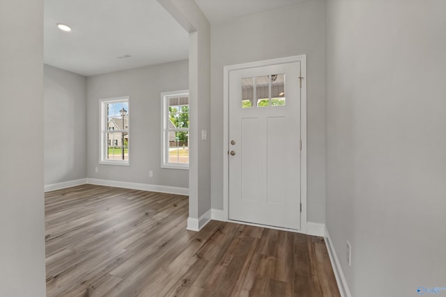 entrance foyer with hardwood / wood-style floors and a healthy amount of sunlight