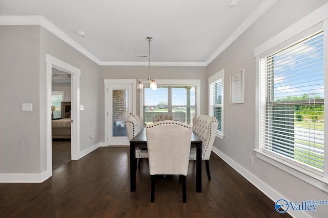 14614 Demarie Ln, Athens, AL 35613 - dining room featuring plenty of natural light, dark wood-style floors, and crown molding