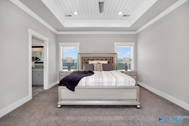 14614 Demarie Ln, Athens, AL 35613 - carpeted bedroom featuring a raised ceiling, multiple windows, crown molding, recessed lighting, and wooden ceiling