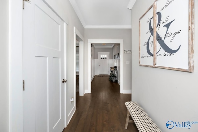 14614 Demarie Ln, Athens, AL 35613 - hall featuring dark wood-style flooring and ornamental molding