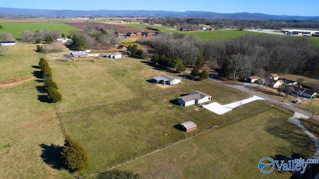 birds eye view of property with a rural view