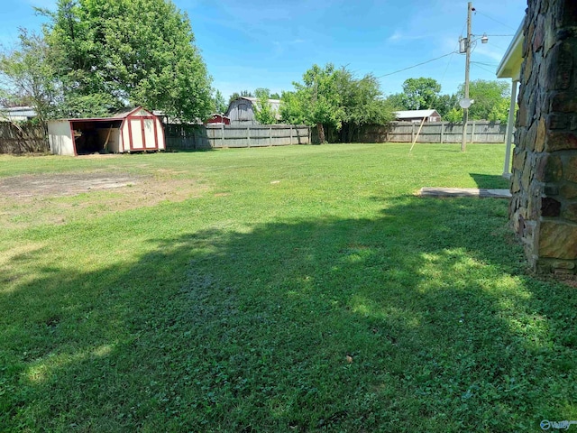 view of yard featuring a storage shed