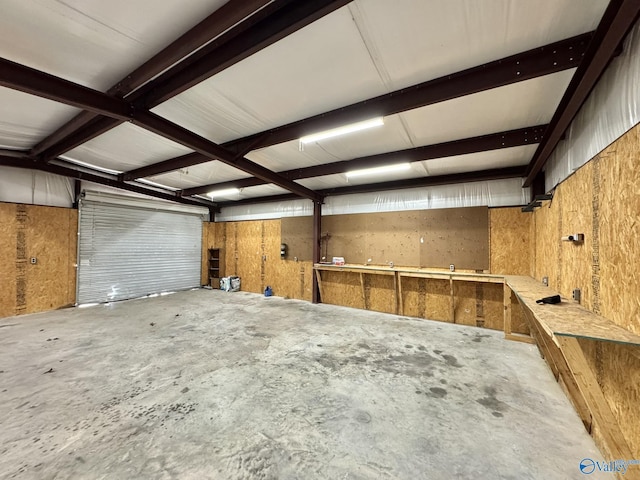 garage with a workshop area