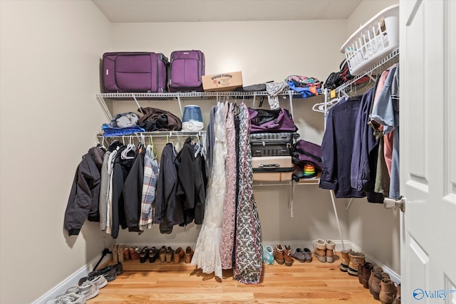 walk in closet featuring wood-type flooring