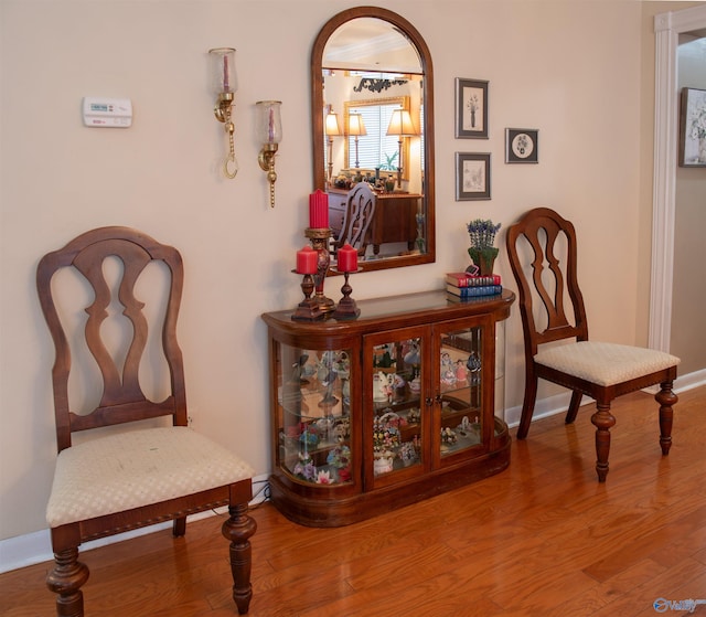 living area with hardwood / wood-style floors