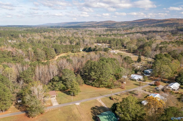 drone / aerial view featuring a mountain view