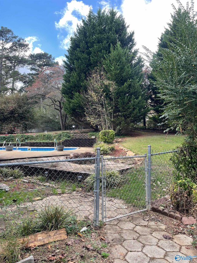 view of yard with an empty pool