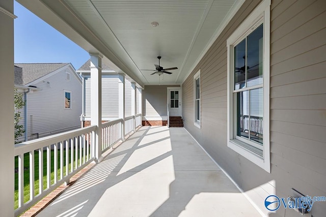 view of patio / terrace featuring covered porch and ceiling fan