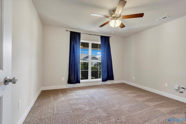 carpeted empty room featuring a raised ceiling, ceiling fan, and a wealth of natural light