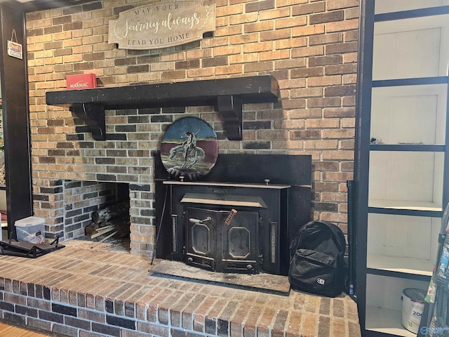 interior details with a wood stove