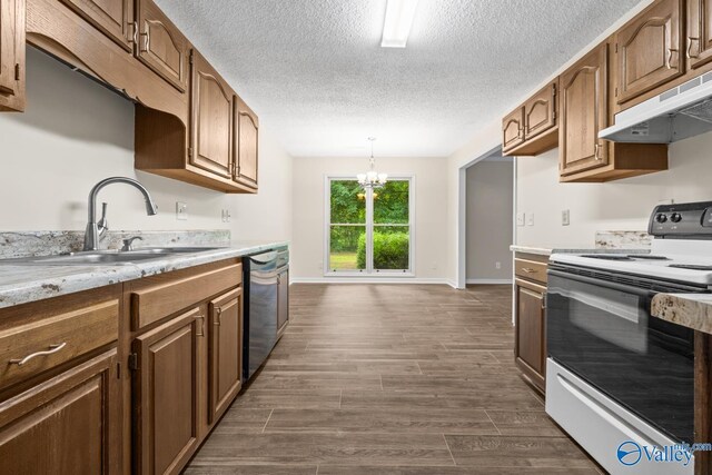 113 Suffolk Dr, Madison, AL 35757 - kitchen with electric stove, a sink, under cabinet range hood, light countertops, and dishwasher