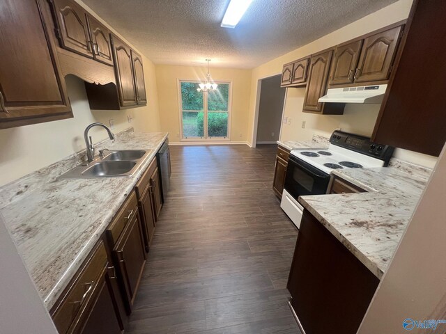 113 Suffolk Dr, Madison, AL 35757 - kitchen featuring range with electric cooktop, a sink, under cabinet range hood, light countertops, and a textured ceiling