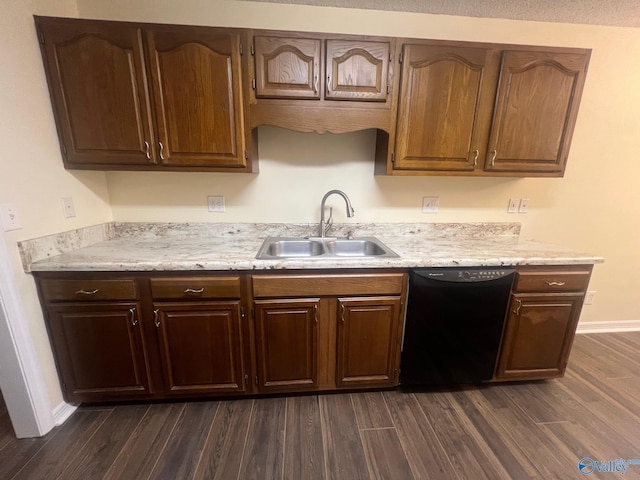 113 Suffolk Dr, Madison, AL 35757 - kitchen featuring black dishwasher, a sink, dark wood-style flooring, and light countertops