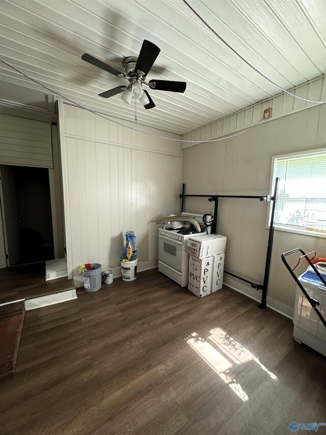 interior space with ceiling fan and hardwood / wood-style floors