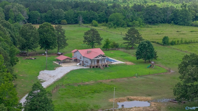 aerial view featuring a rural view