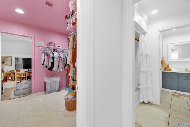 interior space featuring light tile patterned floors