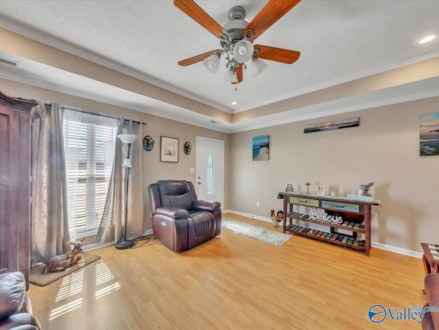 304 Santana Dr, Athens, AL 35611 - living area featuring light wood-style flooring, a ceiling fan, baseboards, ornamental molding, and recessed lighting