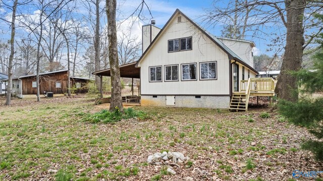 17395 County Road 31, Centre, AL 35960 - back of property featuring crawl space, a chimney, and a wooden deck