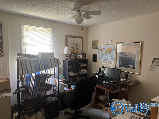 3613 Mcvay St, Huntsville, AL 35805 - office space featuring ceiling fan, a textured ceiling, and carpet flooring